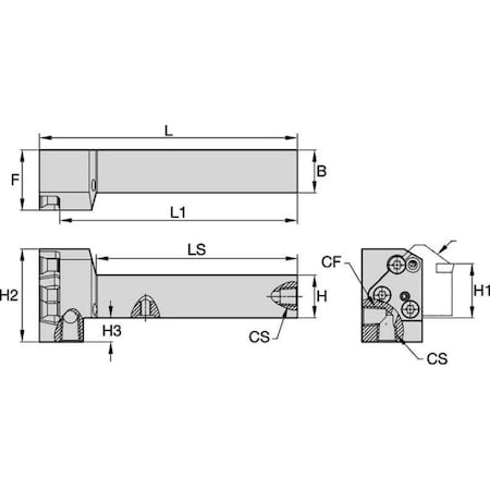 Widia Grooving/Parting Toolholder, WGCME-C, LH WGCMEL3232P65C