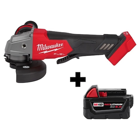 Milwaukee Tool M18 FUEL 4-1/2" / 5" Braking Grinder Paddle Switch, No-Lock + M18 XC5.0 Battery Pack 2880-20, 48-11-1850