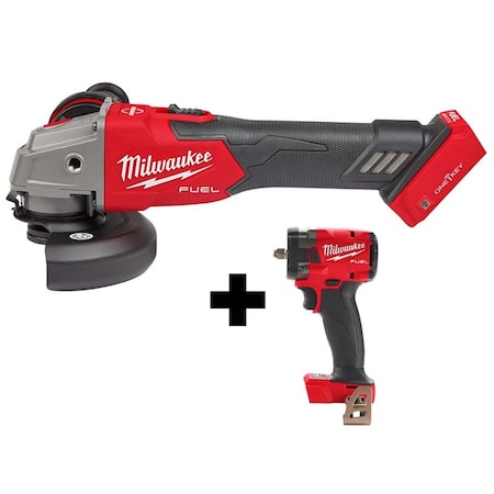 Milwaukee Tool M18 FUEL 3/8" Compact Impact Wrench w/ Friction Ring + M18 FUEL 4-1/2" / 5" Braking Grinder ONE-KEY 2883-20, 2854-20