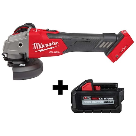 Milwaukee Tool M18 FUEL 4-1/2" / 5" Braking Grinder w/ ONE-KEY Slide Switch, Lock-On + M18 XC6.0 Battery 2883-20, 48-11-1865