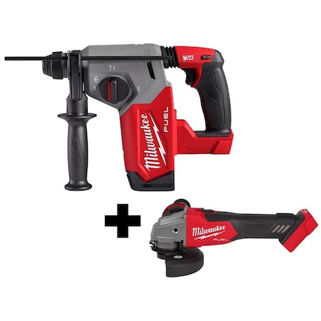 Milwaukee Tool M18 FUEL 1" SDS Plus Rotary Hammer + M18 FUEL 4-1/2" / 5" Braking Grinder Slide Switch, Lock-On 2912-20, 2881-20