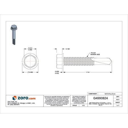 1/4-20 Thread Cutting Screw - Zinc Plated Slotted Hex Washer Head - Albany County Fasteners