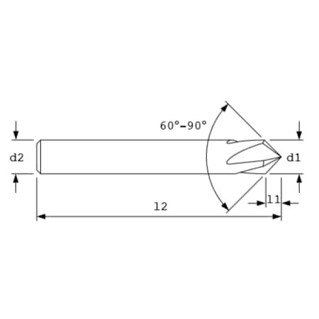 Ac Drills Chamfer Mill, 4FL, 90deg, 3/8" dia. Tialn 70830