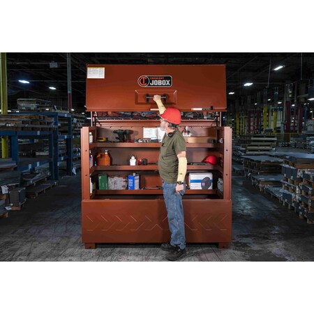 Jobox Spring Crescent Jobox Piano-Style Jobsite Box, Brown, 74 in W x 35 in D x 64 ...