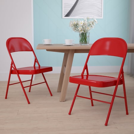 Flash Furniture HERCULES Series Double Braced Red Metal Folding Chair, PK2 2-BD-F002-RED-GG