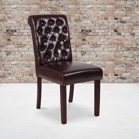 Flash Furniture Brown Leather Parsons Chair, PK2 2-BT-P-BRN-LEA-GG