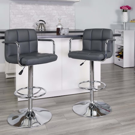Flash Furniture Gray Quilted Vinyl Barstool, PK2 2-CH-102029-GY-GG