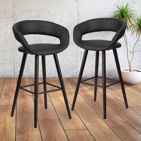 Flash Furniture Black Vinyl Barstool, 29"H, PK2 2-CH-152560-BK-VY-GG