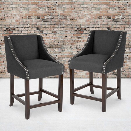 Flash Furniture Charcoal Fabric/Wood Stool, 24" 2-CH-182020-24-BK-F-GG