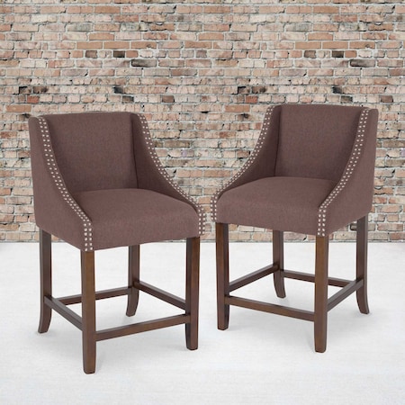 Flash Furniture Brown Fabric/Wood Stool, 24" 2-CH-182020-24-BN-F-GG