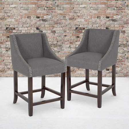 Flash Furniture Gray Fabric/Wood Stool, 24", PK2 2-CH-182020-24-DKGY-F-GG