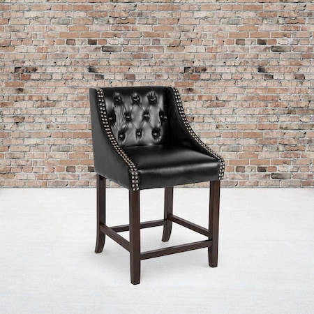Flash Furniture Black Leather/Wood Stool, 24", PK2 2-CH-182020-T-24-BK-GG