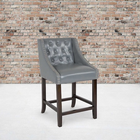 Flash Furniture Gray Leather/Wood Stool, 24", PK2 2-CH-182020-T-24-LTGY-GG