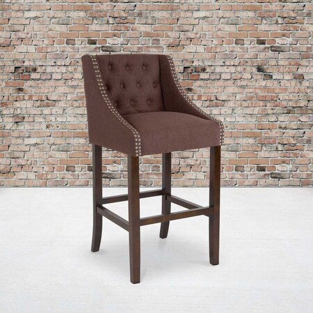 Flash Furniture Brown Fabric/Wood Stool, 30" 2-CH-182020-T-30-BN-F-GG