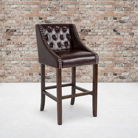 Flash Furniture Brown Leather/Wood Stool, 30", PK2 2-CH-182020-T-30-BN-GG