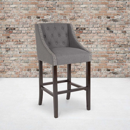 Flash Furniture Gray Fabric/Wood Stool, 30", PK2 2-CH-182020-T-30-DKGY-F-GG