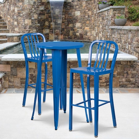 Flash Furniture 2 " High Blue Metal Barstool with Slat Back, PK2 2-CH-61200-30-BL-GG
