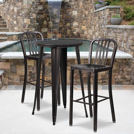 Flash Furniture 2PK 30"H Black-Gold Metal Barstool with Slat Back 2-CH-61200-30-BQ-GG