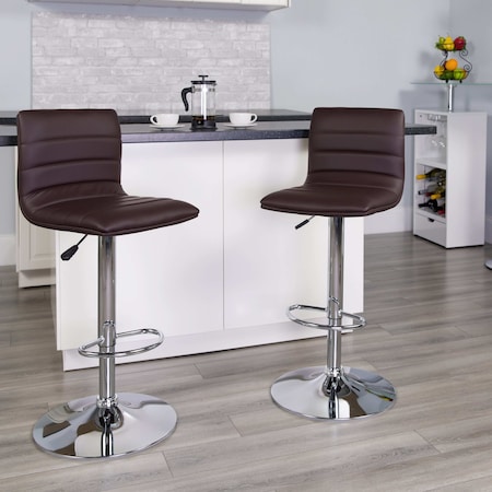 Flash Furniture Brown Vinyl Adjust Barstool, Counter Ht Swivel, Chrome Pedestal Base, PK2 2-CH-92023-1-BRN-GG