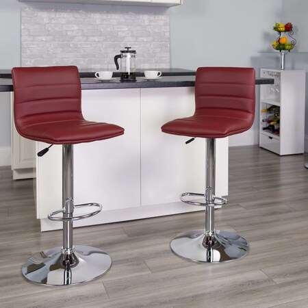 Flash Furniture Burgundy Vinyl Adjust Barstool, Counter Ht Swivel, Chrome Ped Base, PK2 2-CH-92023-1-BURG-GG