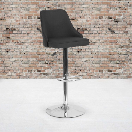 Flash Furniture Trieste Contemporary Adjustable Height Barstool in Black Fabric, PK2 2-DS-8121A-BLK-F-GG