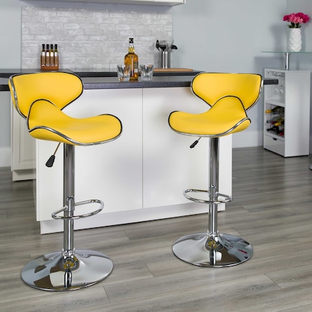 Flash Furniture Yellow Vinyl Barstool, PK2 2-DS-815-YEL-GG