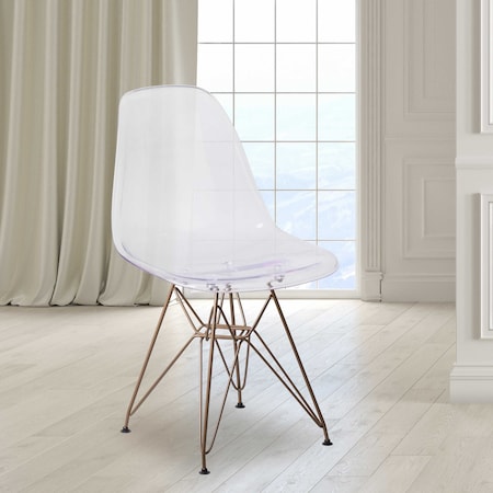 Flash Furniture Elon Series Ghost Chair with Gold Metal Base, PK2 2-FH-130-CPC1-GG