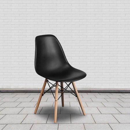 Flash Furniture Elon Series Black Plastic Chair with Wooden Legs, PK2 2-FH-130-DPP-BK-GG