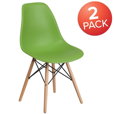 Flash Furniture Elon Series Green Plastic Chair with Wooden Legs, PK2 2-FH-130-DPP-GN-GG