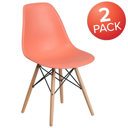 Flash Furniture Elon Series Peach Plastic Chair with Wooden Legs, PK2 2-FH-130-DPP-PE-GG