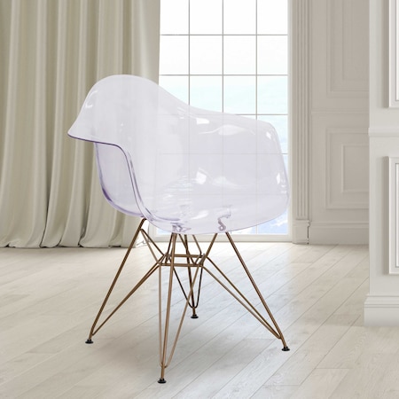 Flash Furniture Allure Series Transparent Side Chair with Gold Base, PK2 2-FH-132-CPC1-GG