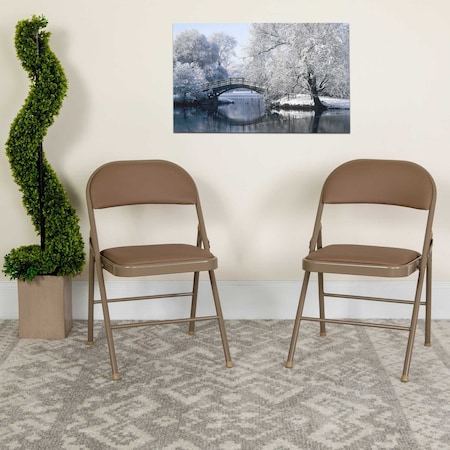 Flash Furniture HERCULES Series Double Braced Beige Vinyl Folding Chair, PK2 2-HA-F003D-BGE-GG