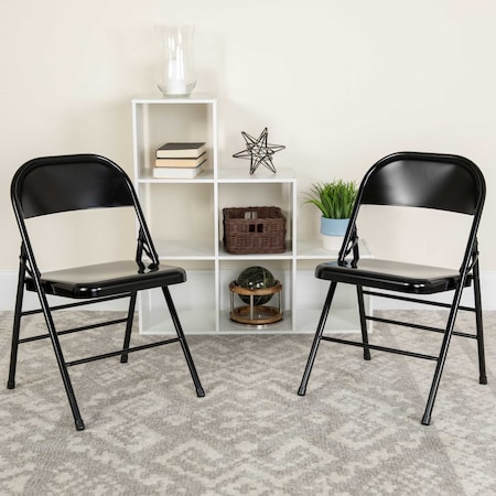 Flash Furniture Black Metal Folding Chair, PK2 2-HF3-MC-309AS-BK-GG