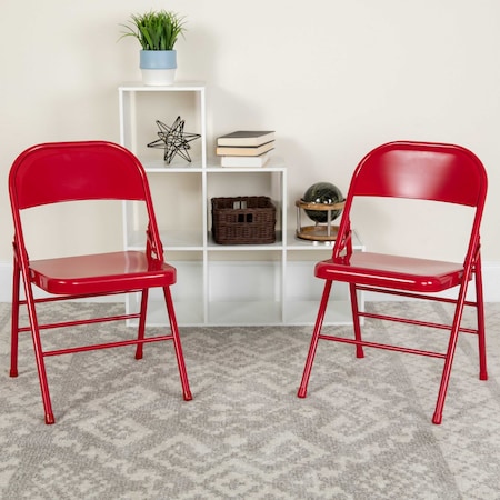 Flash Furniture Red Metal Folding Chair, PK2 2-HF3-MC-309AS-RED-GG