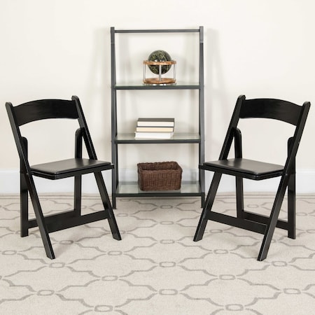Flash Furniture HERCULES Series Black Wood Folding Chair with Vinyl Padded Seat, PK2 2-XF-2902-BK-WOOD-GG