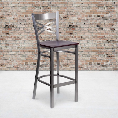Flash Furniture Clear X Stool-Mah Seat, PK2 2-XU-6F8B-CLR-BAR-MAHW-GG