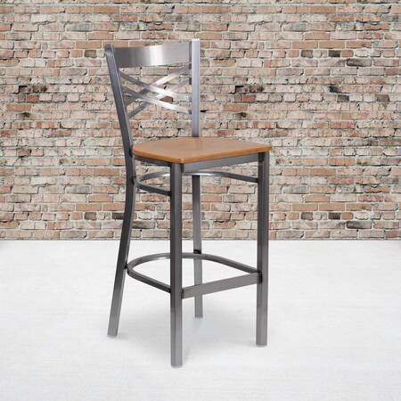 Flash Furniture Clear X Stool-Nat Seat, PK2 2-XU-6F8B-CLR-BAR-NATW-GG
