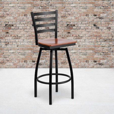 Flash Furniture Black Ladder Stool-Cherry Seat, PK2 2-XU-6F8B-LADSWVL-CHYW-GG