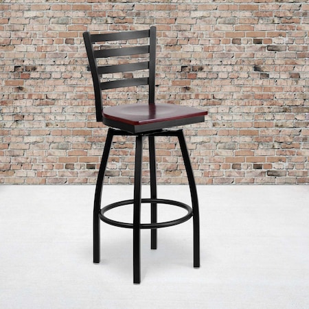 Flash Furniture Black Ladder Stool-Mah Seat, PK2 2-XU-6F8B-LADSWVL-MAHW-GG