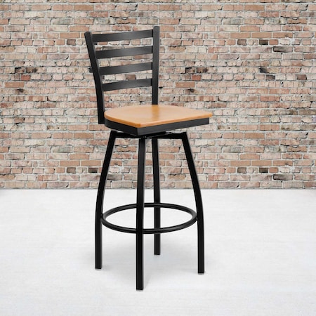 Flash Furniture Black Ladder Stool-Nat Seat, PK2 2-XU-6F8B-LADSWVL-NATW-GG