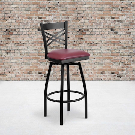 Flash Furniture Black X Swivel Stool-Burg Seat, PK2 2-XU-6F8B-XSWVL-BURV-GG