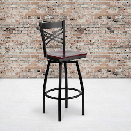 Flash Furniture Black X Swivel Stool-Mah Seat, PK2 2-XU-6F8B-XSWVL-MAHW-GG
