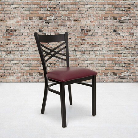 Flash Furniture Black ''X'' Back Metal Restaurant Chair, Burgundy Vinyl Seat, PK2 2-XU-6FOBXBK-BURV-GG