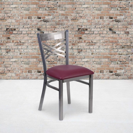 Flash Furniture Clear X Chair-Burg Seat, PK2 2-XU-6FOB-CLR-BURV-GG