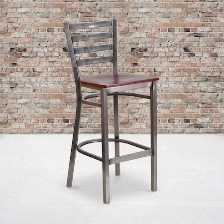 Flash Furniture Clear Ladder Stool-Mah Seat, PK2 2-XU-DG697BLAD-CLR-BAR-MAHW-GG