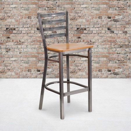 Flash Furniture Clear Ladder Stool-Nat Seat, PK2 2-XU-DG697BLAD-CLR-BAR-NATW-GG