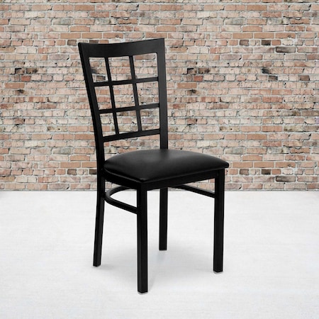 Flash Furniture Black Window Back Metal Restaurant Chair, Black Vinyl Seat, PK2 2-XU-DG6Q3BWIN-BLKV-GG