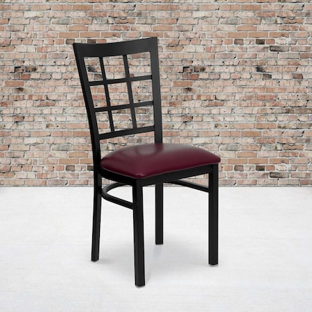 Flash Furniture Black Window Back Metal Restaurant Chair, Burgundy Vinyl Seat, PK2 2-XU-DG6Q3BWIN-BURV-GG