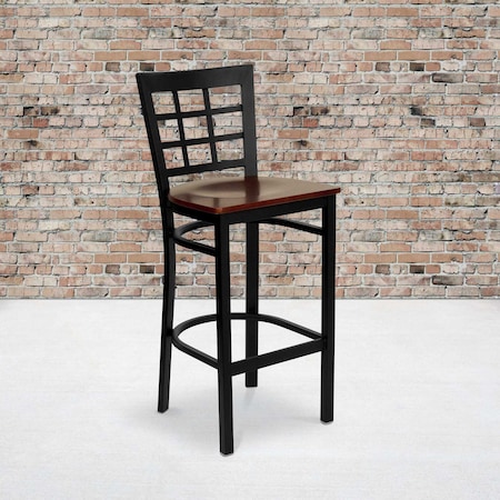 Flash Furniture Black Window Stool-Mah Seat, PK2 2-XU-DG6R7BWIN-BAR-MAHW-GG
