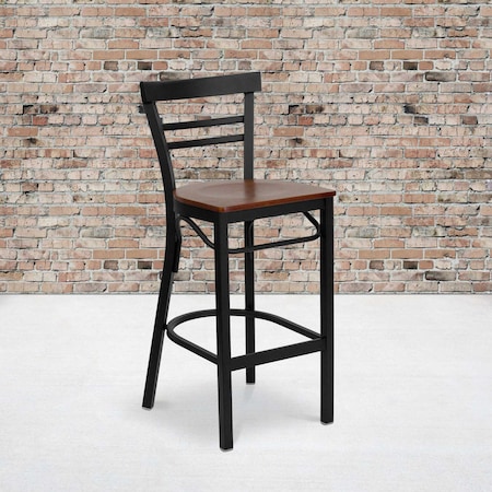 Flash Furniture Black Ladder Stool-Cherry Seat, PK2 2-XU-DG6R9BLAD-BAR-CHYW-GG